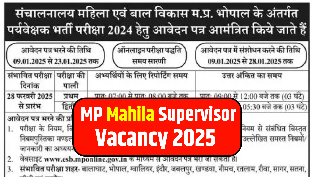 MP Mahila Supervisor Recruitment 2025